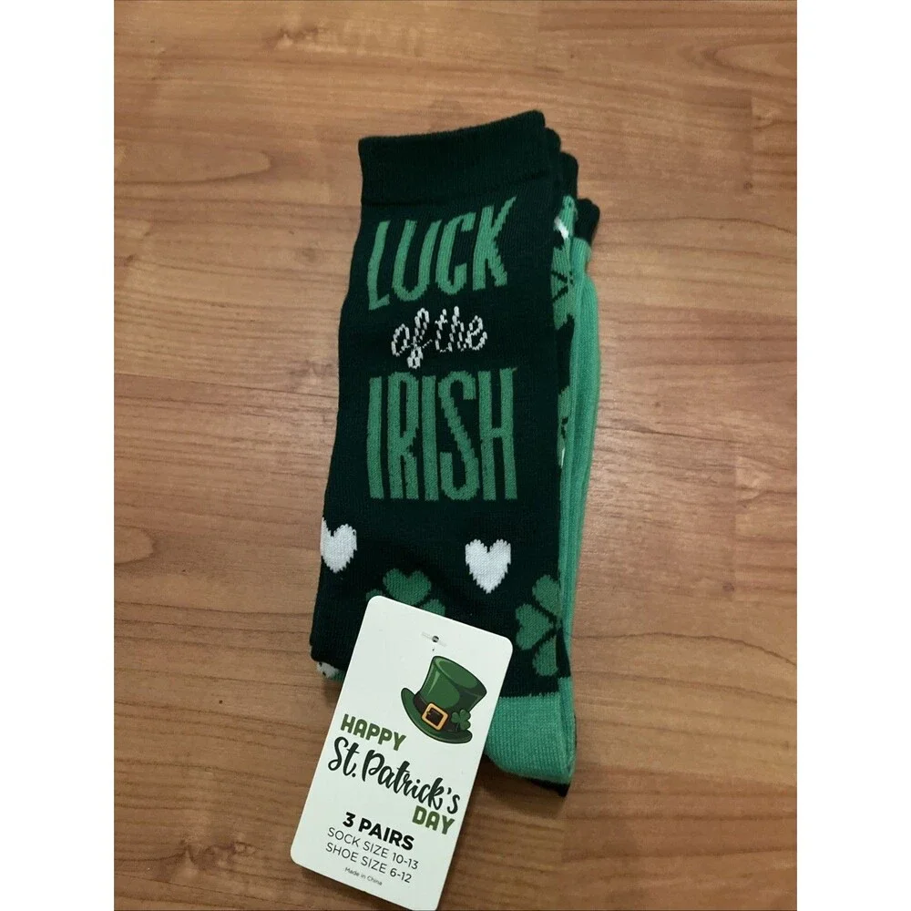 St. Patrick's Day Luck Of The Irish Socks 3 Pairs Shoe Size 6-12 & 10-13